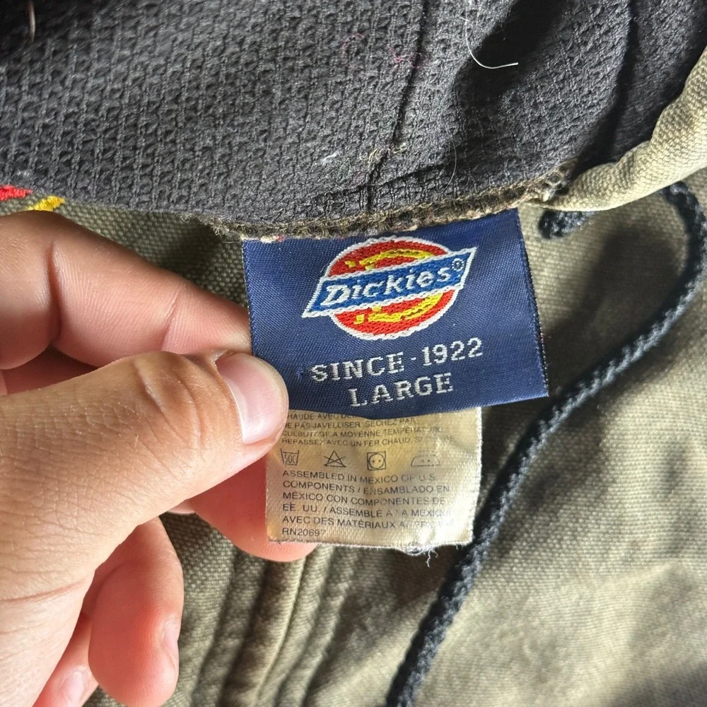 Dickies Hooded Canvas Work Jacket Brown Large Crescent Moon Embroidered Vintage